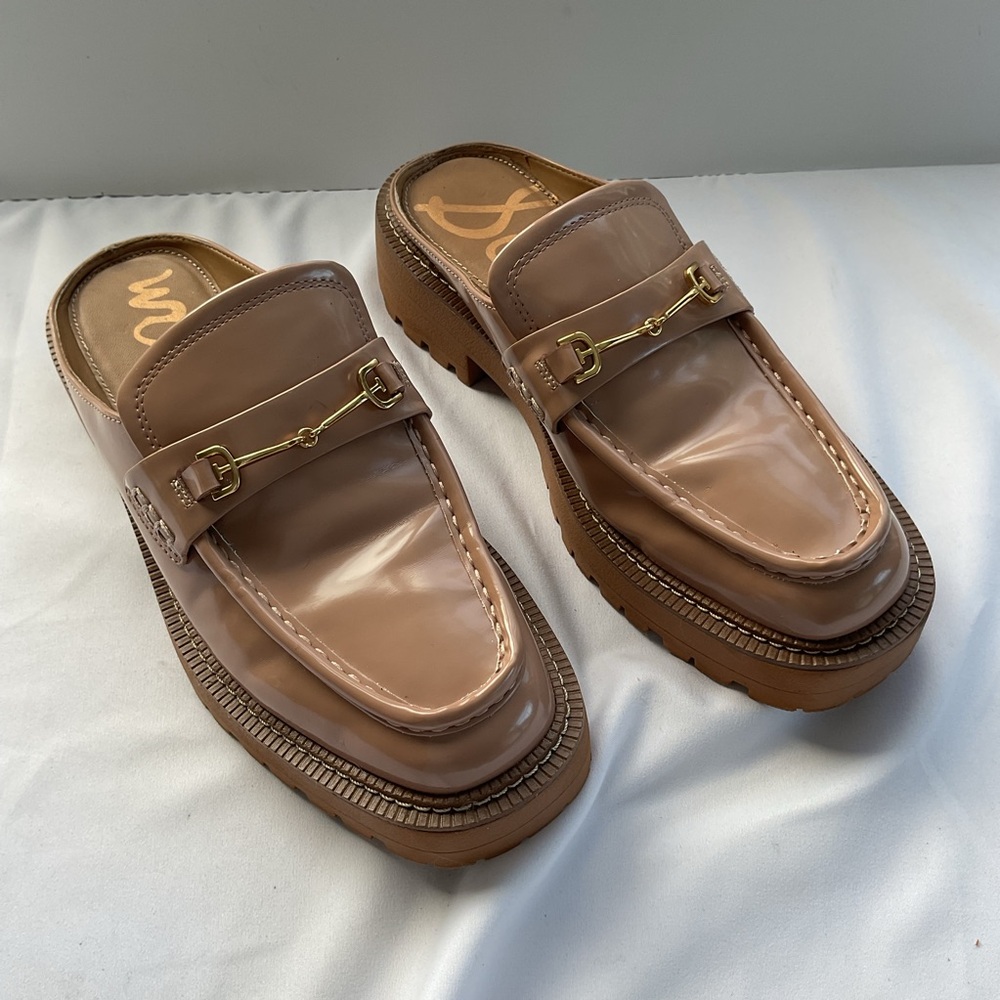Sam Edelman Tan Leather Loafers with Horsebit Detail